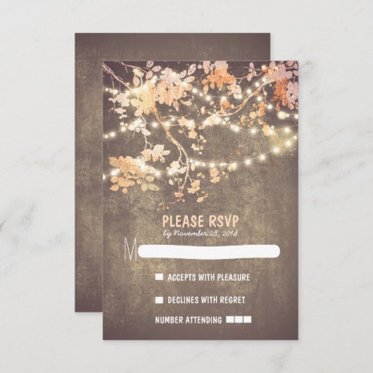 String lichten moderne rustieke bruiloft RSVP kaar (Voorkant / Achterkant)