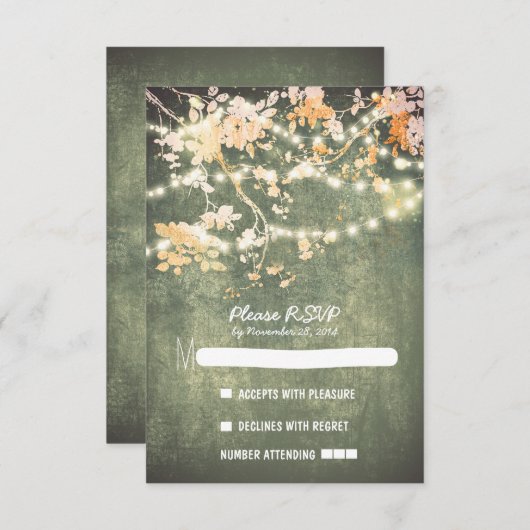 String lichten moderne rustieke bruiloft RSVP kaar (Voorkant / Achterkant)