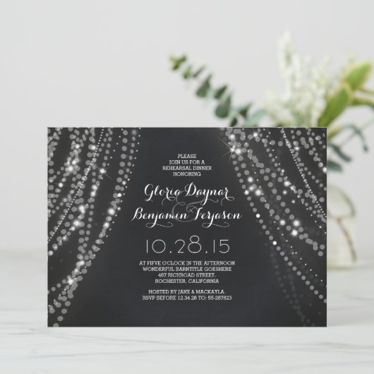 String lichten repetitie diner uitnodigingen (Staand voorkant)