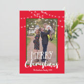 String Lichten Rood en Groen Foto Vrolijk Kerstmis Feestdagenkaart (Staand voorkant)