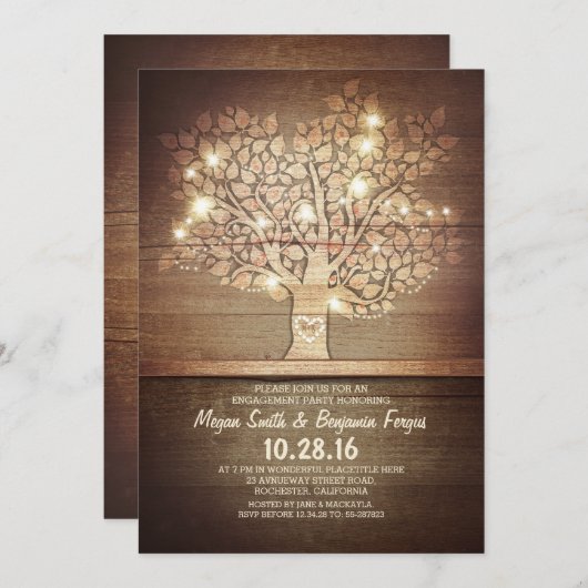 String lichten & rustieke boom verlovingsfeest kaart (Voorkant / Achterkant)