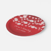String lichten, sneeuwvlokken rood moderne bruilof papieren bordje (Gekanteld)