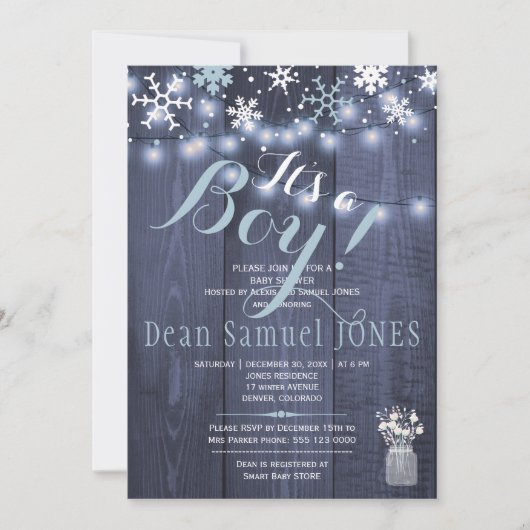 String lichten sneeuwvlokken schuur hout jongen ba kaart (Voorkant)