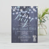 String lichten sneeuwvlokken schuur hout jongen ba kaart (Staand voorkant)