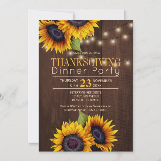 String lichten zonnebloemen rustieke Thanksgiving  Kaart (Voorkant)