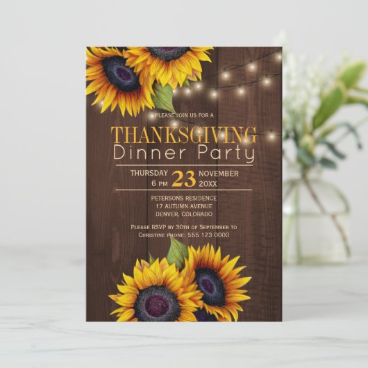 String lichten zonnebloemen rustieke Thanksgiving  Kaart (Staand voorkant)