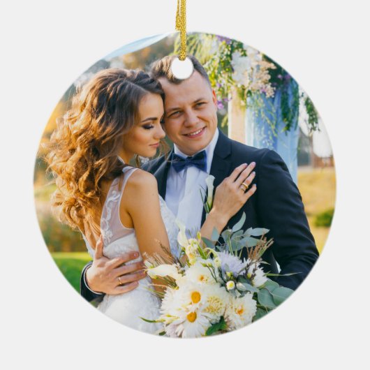 String light Blue Wedding Photo Keramisch Ornament (Achterkant)