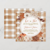 String Light Gingham Pumpkin Gender Reveal Party Kaart (Voorkant / Achterkant)