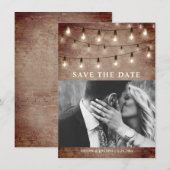 String Light Industrial Rustic Brick Wedding Save The Date (Voorkant / Achterkant)