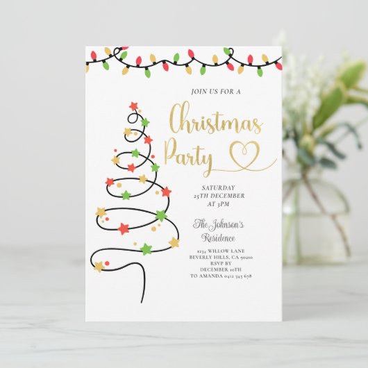 String Light Kerstfeest Uitnodigen Kaart (Staand voorkant)