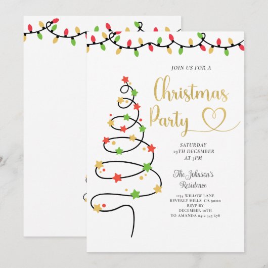 String Light Kerstfeest Uitnodigen Kaart (Voorkant / Achterkant)