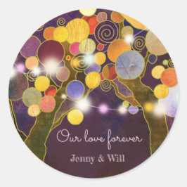 String Light Love Trees Wedding Favor Ronde Sticker