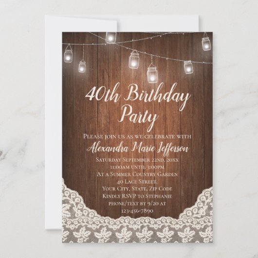  String Light Mason Jar 40e verjaardagsfeestje Kaart (Voorkant)