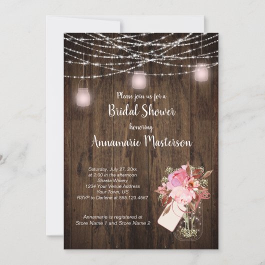 String Light Mason Jar Bloemen Vrijgezellenfeest | Kaart (Voorkant)