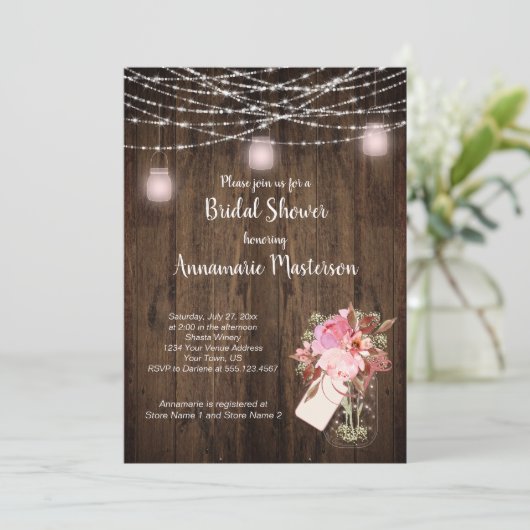 String Light Mason Jar Bloemen Vrijgezellenfeest | Kaart (Staand voorkant)