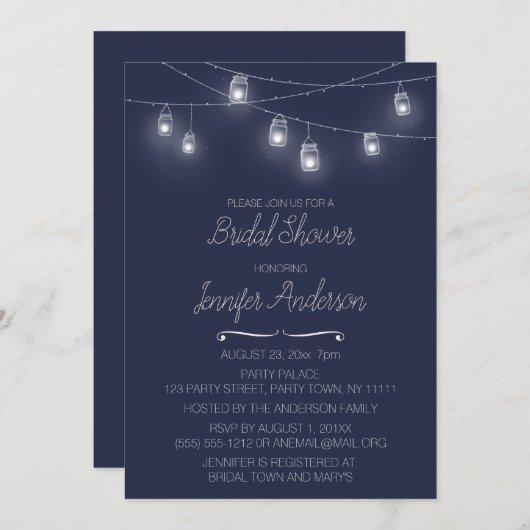 String Light Mason Jar Blue Vrijgezellenfeest Kaart (Voorkant / Achterkant)