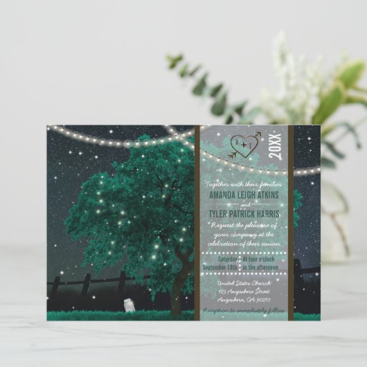 String Light Mason Jar Firefly Wedding Invitations Kaart (Staand voorkant)