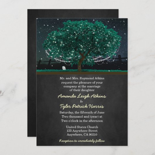 String Light Oak Tree Huwelijksuitnodigingen Kaart (Voorkant / Achterkant)