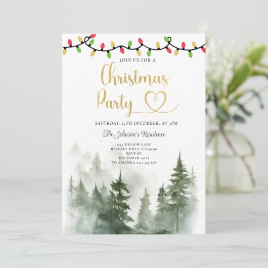 String Light Pine Trees Kerstfeest Kaart (Staand voorkant)
