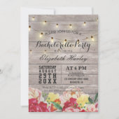 String Light Rustic Wood Floral Bachelorette Party Kaart (Voorkant)