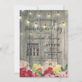 String Light Rustic Wood Floral Bachelorette Party Kaart (Voorkant)