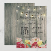 String Light Rustic Wood Floral Bachelorette Party Kaart (Voorkant / Achterkant)