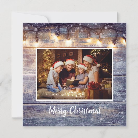 String Light Rustic Wood Photo Holiday Kaart (Voorkant)