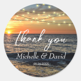 String Light Sunset Beach Weddenschap Ronde Sticker
