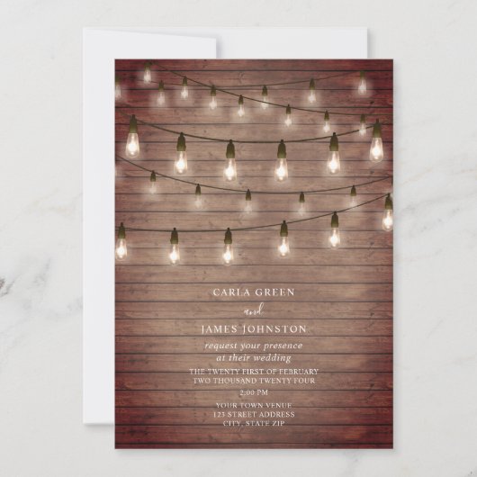  String Lightbulbs Hout Wedding Kaart (Voorkant)