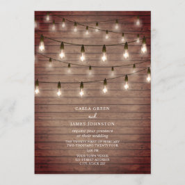 String Lightbulbs Hout Wedding Kaart