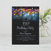 String Lights 100th Birthday Party Kaart (Staand voorkant)
