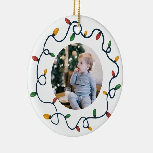 String Lights Aangepast Baby eerste kerstdag foto Keramisch Ornament (Rechts)