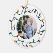 String Lights Aangepast Baby eerste kerstdag foto Keramisch Ornament (Links)