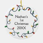 String Lights Aangepast Baby eerste kerstdag foto Keramisch Ornament (Achterkant)