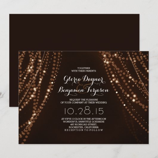 String Lights Achtergrond Rustiek Country Wedding Kaart (Voorkant / Achterkant)