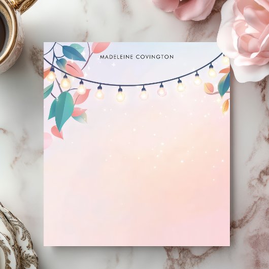 String Lights and Leaves Pastel Gepersonaliseerde Notitieblok