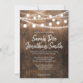 String Lights and Wood Wedding Invitation Kaart (Voorkant)