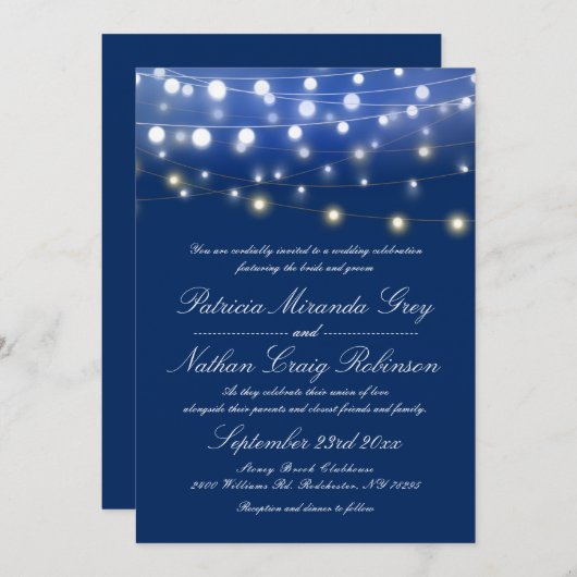 String Lights Avond Trouwblauw Kaart (Voorkant / Achterkant)