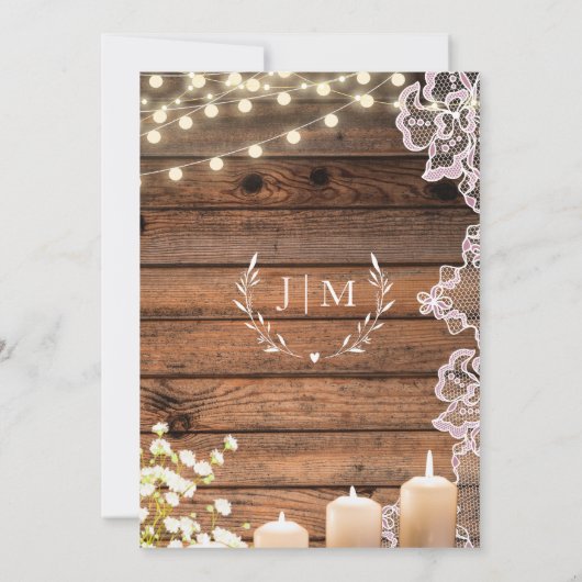 String Lights Baby's Breath & Lace Wood Bruiloft Kaart (Achterkant)