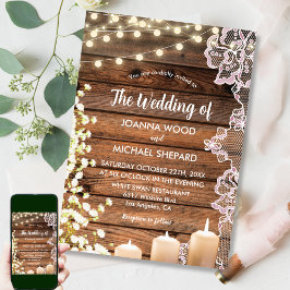 String Lights Baby's Breath & Lace Wood Bruiloft Kaart