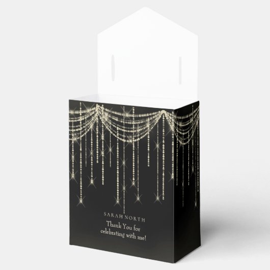 String Lights & Balloons Sweet 16 Black/Gold ID473 Bedankdoosjes (Geopend)