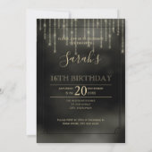 String Lights & Balloons Sweet 16 Black/Gold ID473 Kaart (Achterkant)