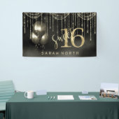 String Lights & Balloons Sweet 16 Black/Gold ID473 Spandoek (Beurs)