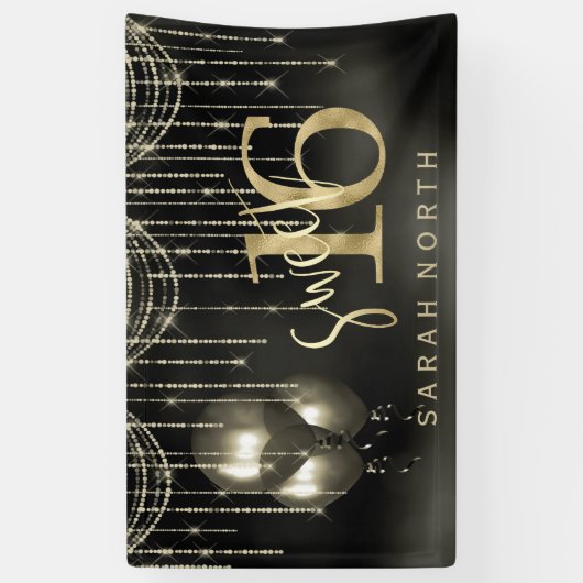 String Lights & Balloons Sweet 16 Black/Gold ID473 Spandoek (Verticaal)
