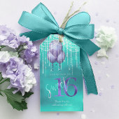 String Lights & Balloons Sweet 16 Blauwgroen ID473 Cadeaulabel