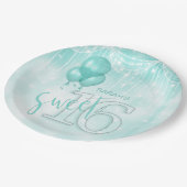 String Lights & Balloons Sweet 16 Blauwgroen ID473 Papieren Bordje (Gekanteld)