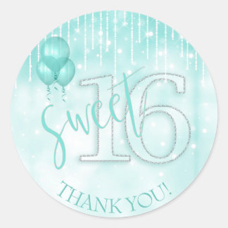String Lights & Balloons Sweet 16 Blauwgroen ID473 Ronde Sticker