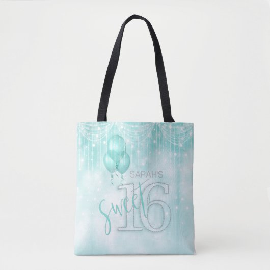 String Lights & Balloons Sweet 16 Blauwgroen ID473 Tote Bag (Voorkant)