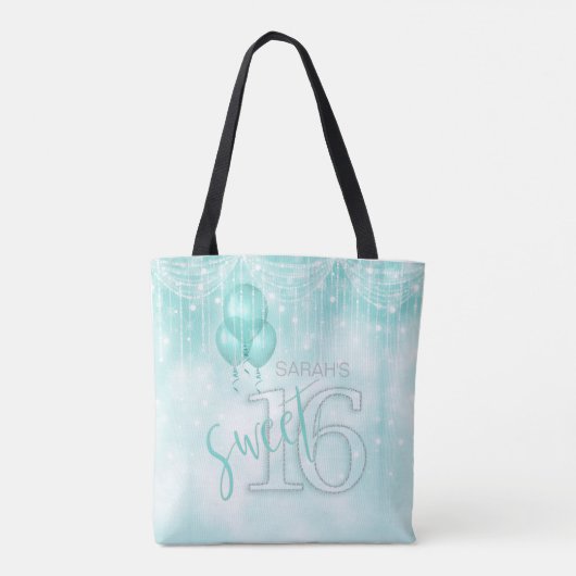 String Lights & Balloons Sweet 16 Blauwgroen ID473 Tote Bag (Achterkant)