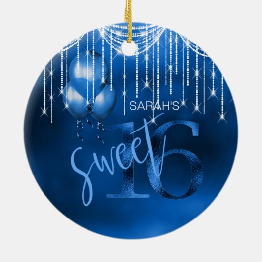String Lights & Balloons Sweet 16 Dk Blue ID473 Keramisch Ornament (Achterkant)